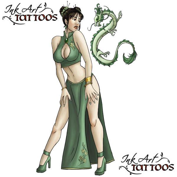 chinese dragon and woman Chinese Dragon and Woman Tattoo Flash