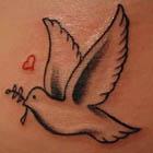 Dove with Olive Branch and Heart Tattoo