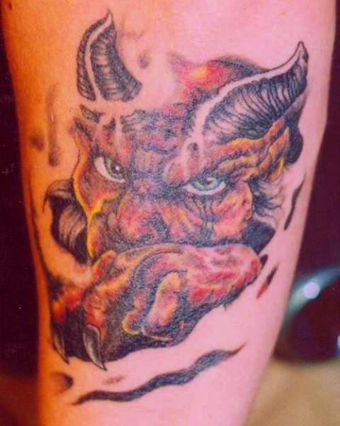 horned devil with piercing eyes 480x600 Horned Devil with Piercing Eyes Tattoo