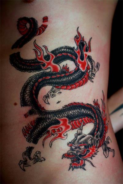 red black asian dragon tattoo Red and Black Asian Dragon Tattoo