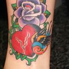 Purple Rose, Bird and Broken Heart Tattoo