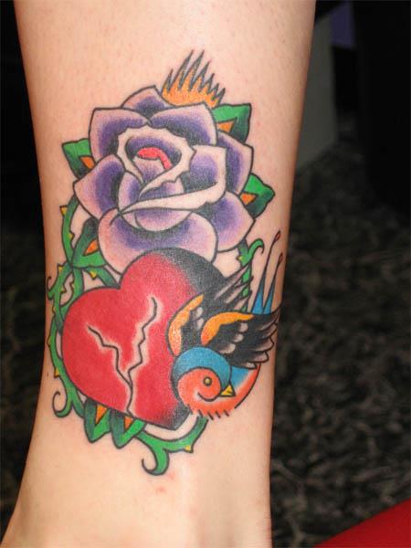 broken heard rose bird tattoo Purple Rose, Bird and Broken Heart Tattoo