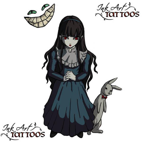 creepy alice in wonderland tattoo flash Gothic Alice in Wonderland Tattoo Flash