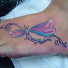 Pink Dragonfly Foot Tattoo
