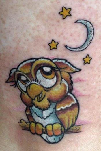 cute owl moon stars tattoo Cute Baby Owl Tattoo