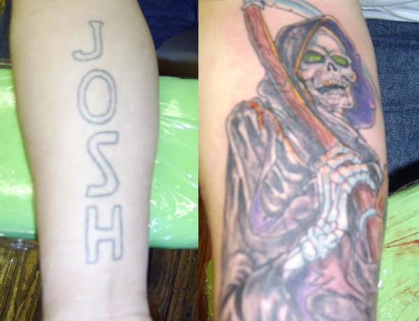 josh reaper name coverup tattoo Clever Cover Up Tattoos After The Break Up