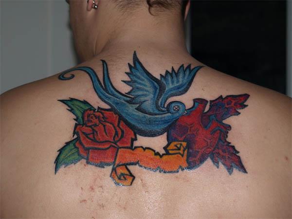 swallow rose heart banner tattoo Sparrow, Rose, Heart and Banner Tattoo