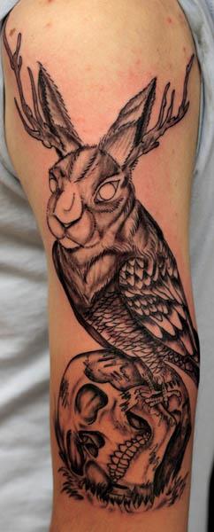 Jackalope owl tattoo13 Jackalope Tattoos: Each One Weirder Than the Last