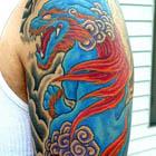 Red and Blue Foo Dog Tattoo Sleeve