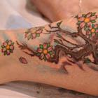Cherry Blossom Branch Calf Tattoo