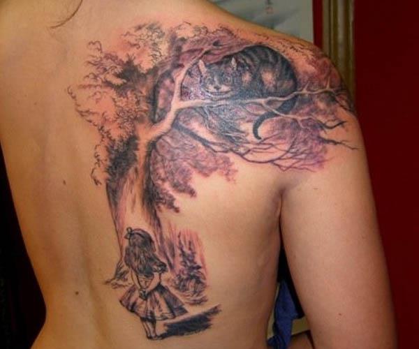 lewis carroll alice cheshire tree tattoo Ink in Wonderland: 25 Mad Alice in Wonderland Tattoos