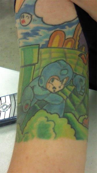 retro gaming megaman mario tattoo sleeve Retro Gaming Mega Man and Mario Tattoo Sleeve