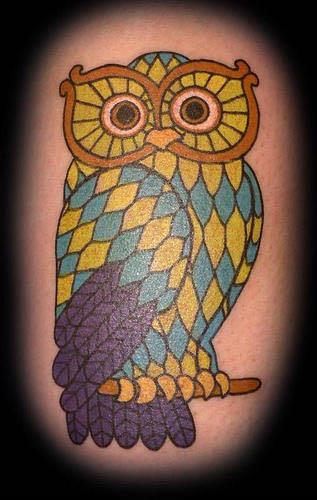 stained glass owl tattoo Stained Glass Owl Tattoo