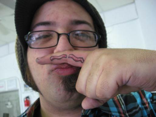 bacon mustache finger tattoo Bacon Tattoos Are Good For Me