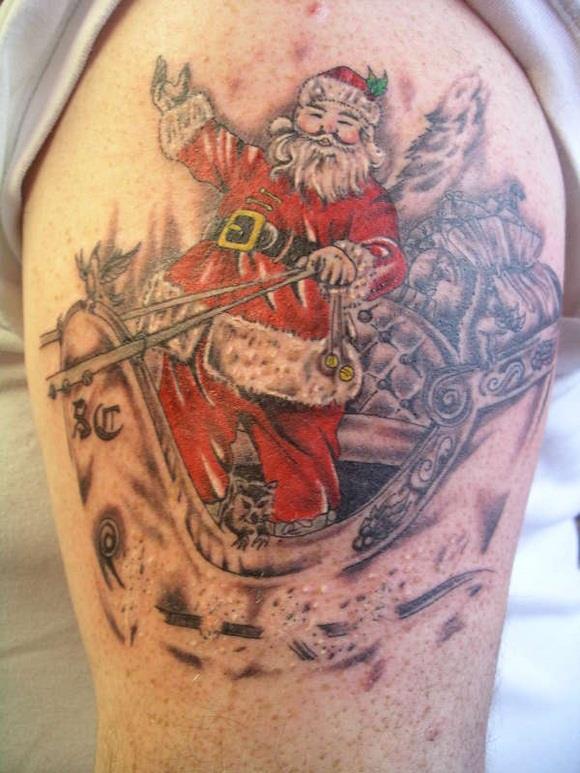 Santa in his Sleigh 17 Christmas Tattoos That You Have To See